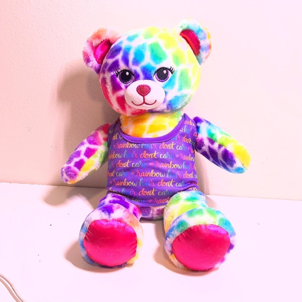 Build-A-Bear 16" Plush Rainbow Giraffe Print‎ Bear Purple Tank Top Multicolor